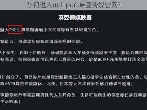 如何进入md1pud 麻豆传媒官网？