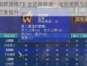 《三国群英传7》全武器精通：战场策略与战斗技巧的双重提升