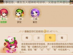 根据实事信息，倩女五人结拜称号好听，义结金兰共谱仙侠传奇