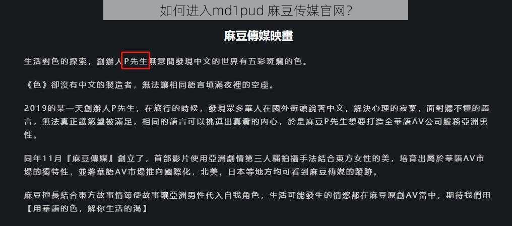 如何进入md1pud 麻豆传媒官网？