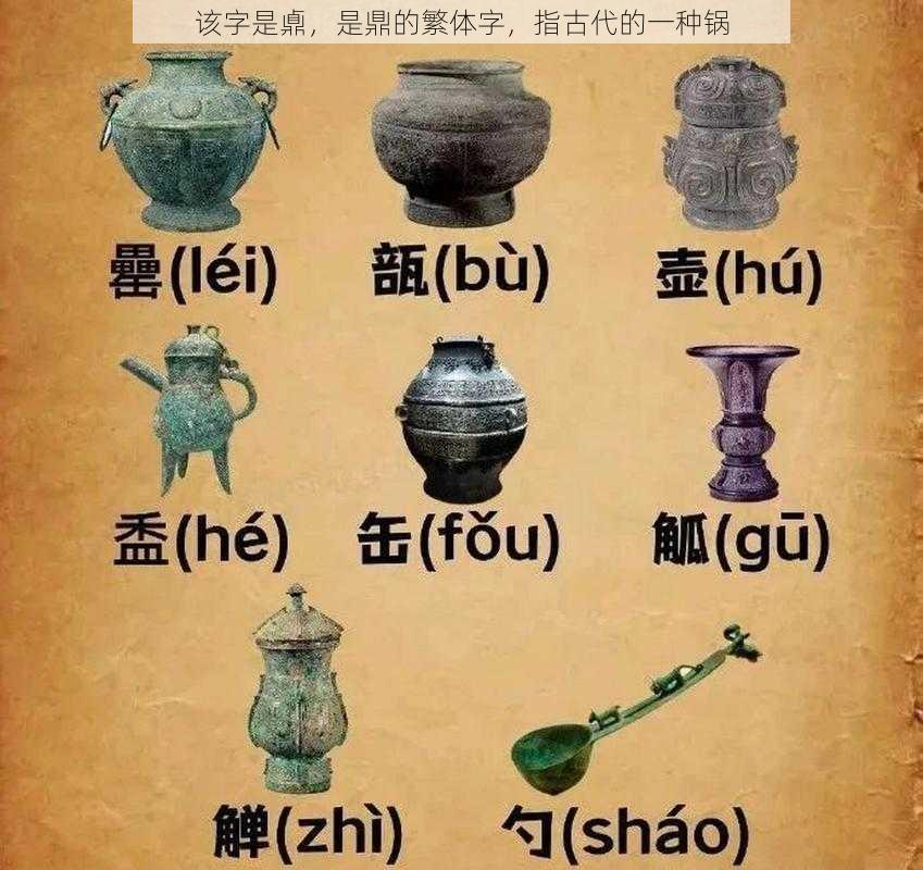 该字是鼑，是鼎的繁体字，指古代的一种锅