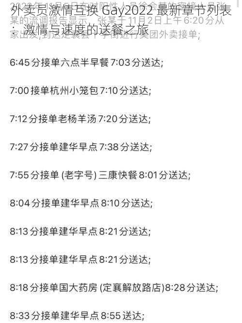 外卖员激情互换 Gay2022 最新章节列表:激情与速度的送餐之旅