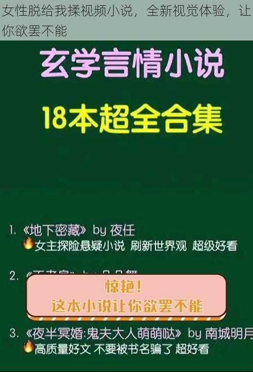 女性脱给我揉视频小说，全新视觉体验，让你欲罢不能