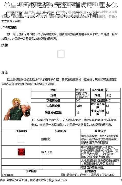 拳皇98终极之战ol无坚不摧攻略：噩梦第七章通关战术解析与实战打法详解