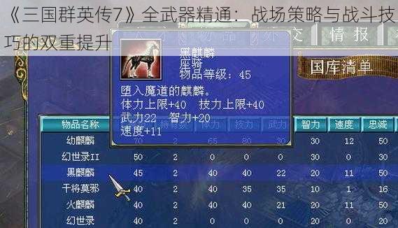 《三国群英传7》全武器精通：战场策略与战斗技巧的双重提升