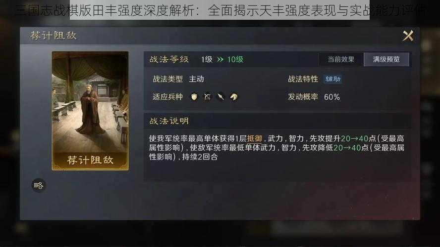 三国志战棋版田丰强度深度解析：全面揭示天丰强度表现与实战能力评估