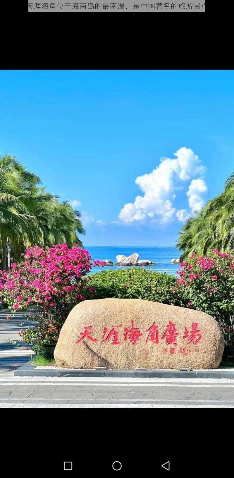 三亚天涯海角位于海南岛的最南端，是中国著名的旅游景点之一