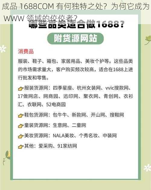 成品 1688COM 有何独特之处？为何它成为 WWW 领域的佼佼者？