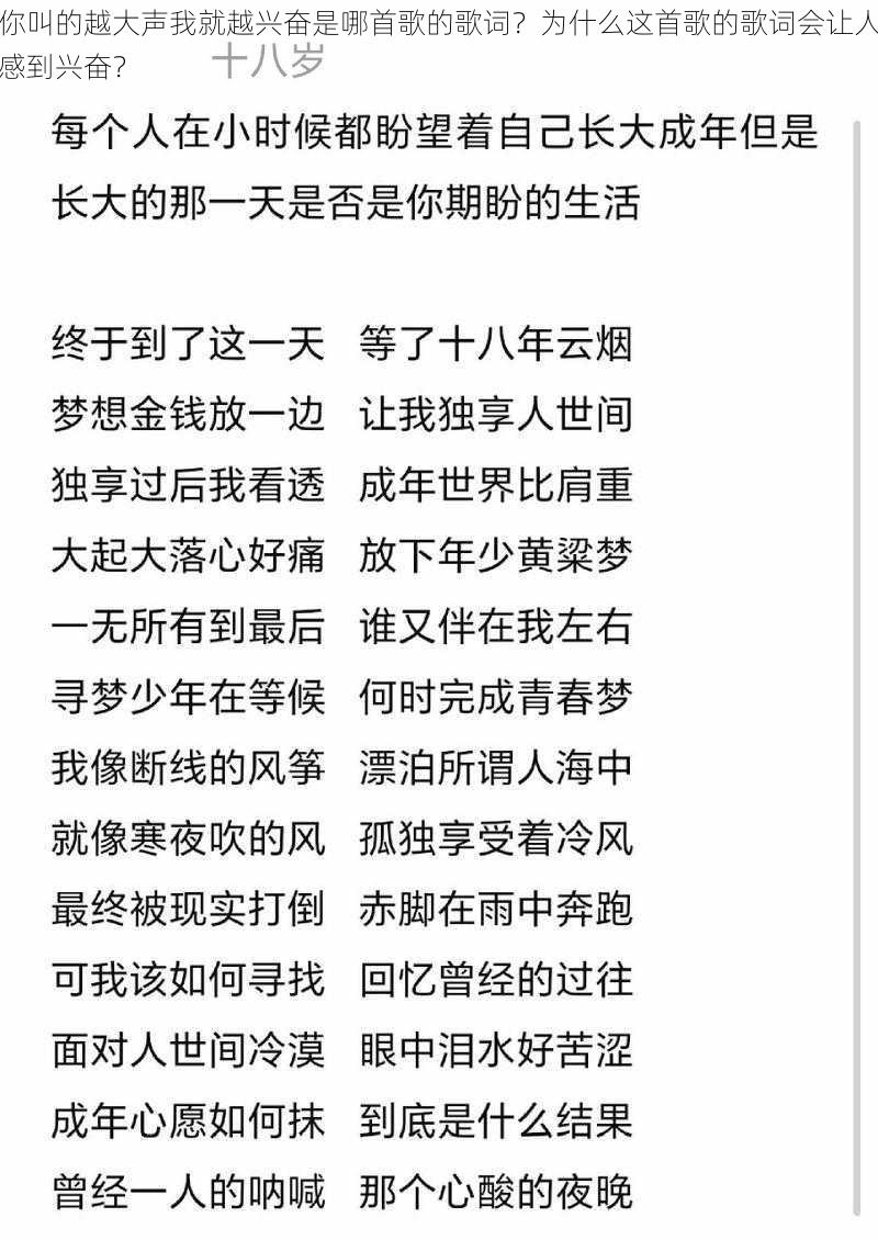 你叫的越大声我就越兴奋是哪首歌的歌词？为什么这首歌的歌词会让人感到兴奋？