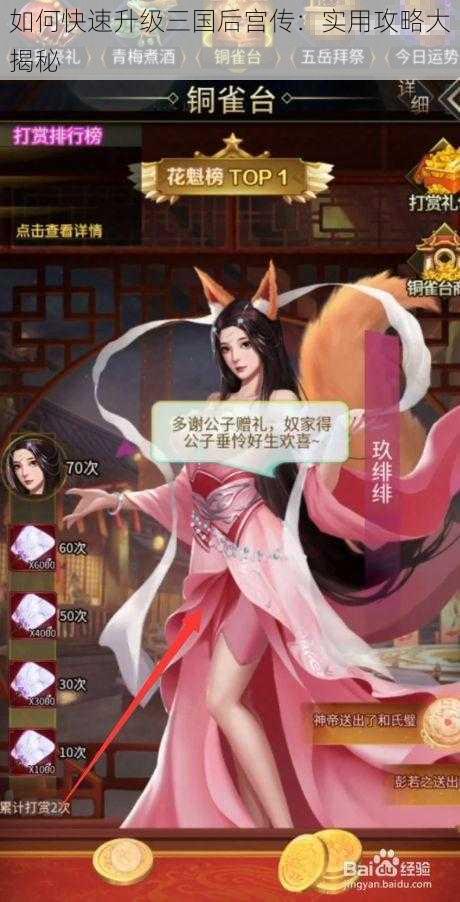 如何快速升级三国后宫传：实用攻略大揭秘