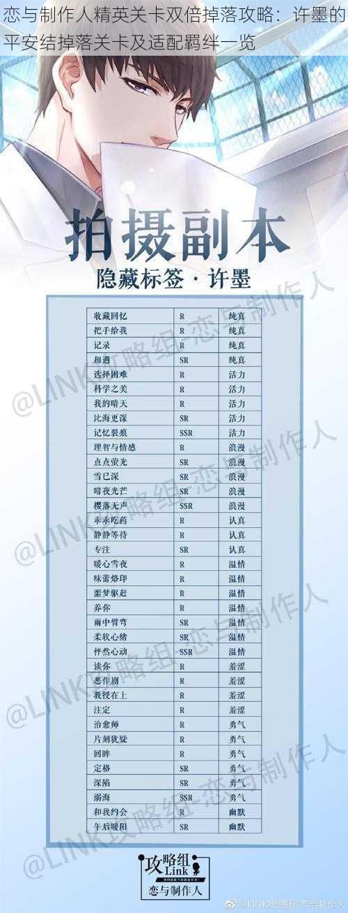 恋与制作人精英关卡双倍掉落攻略：许墨的平安结掉落关卡及适配羁绊一览