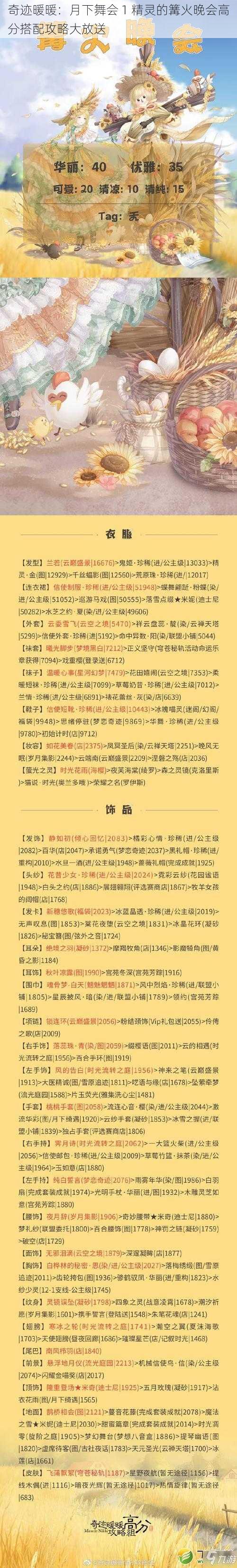 奇迹暖暖：月下舞会 1 精灵的篝火晚会高分搭配攻略大放送